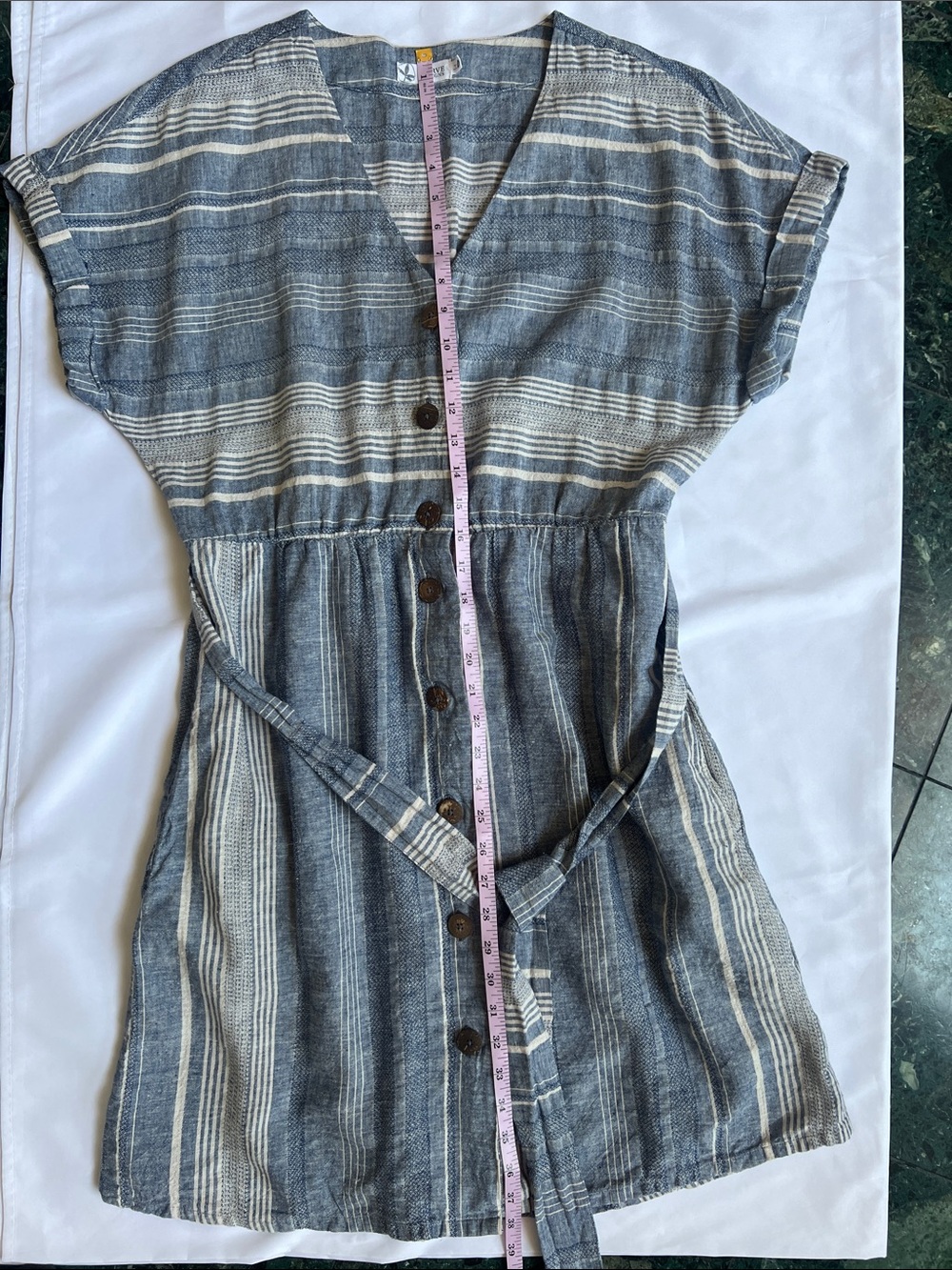 Blue/White Sz M Linen/Cotton Striped Button-Front Dress Coastal Preppy Travel - Picture 7 of 10